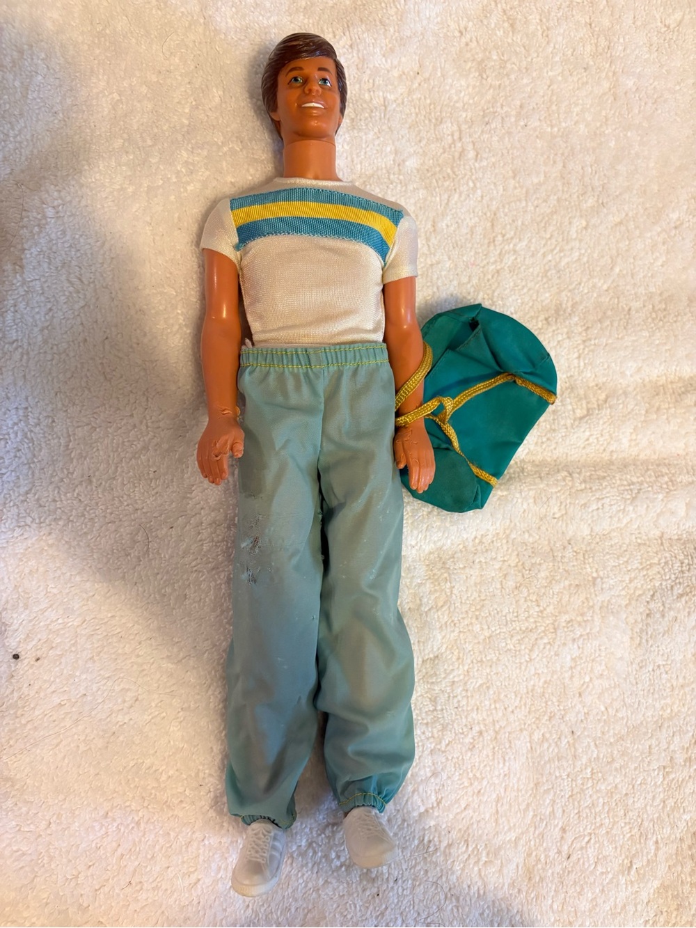 Vintage Barbie 1983 Mattel Great Shape Ken Doll Brown Hair Shirt Pants Gym Bag